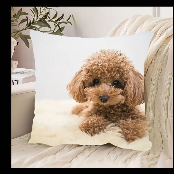 犬柄 新品未使用 クッションカバー トイプードルちゃん