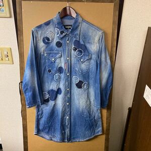 【新品】DSQUARED2 デニムドット7分丈シャツ 48サイズ