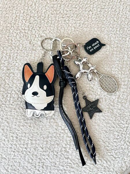 【新品】じゃらじゃら キーホルダー バッグチャーム くま フレンチブルドッグ 黒