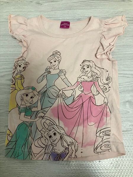 ディズニー プリンセス Tシャツ フリル 半袖 女の子 シンデレラ アリエル ベル ジャスミン ピンク 120