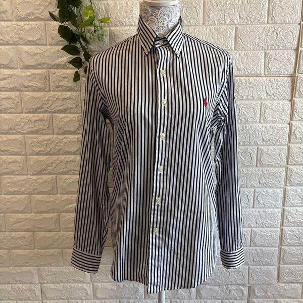 ラルフローレン Ralph Lauren 白黒ストライプ 長袖シャツ xs