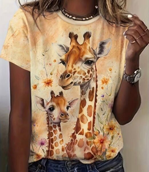 キリンの親子♪ 半袖Tシャツ Lサイズ