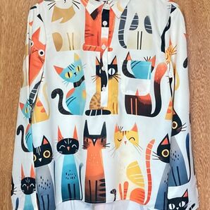 猫柄 長袖シャツ ブラウス Mサイズ