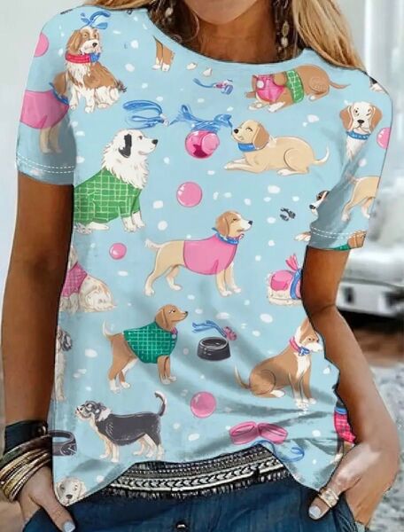 犬柄 半袖Tシャツ Mサイズ