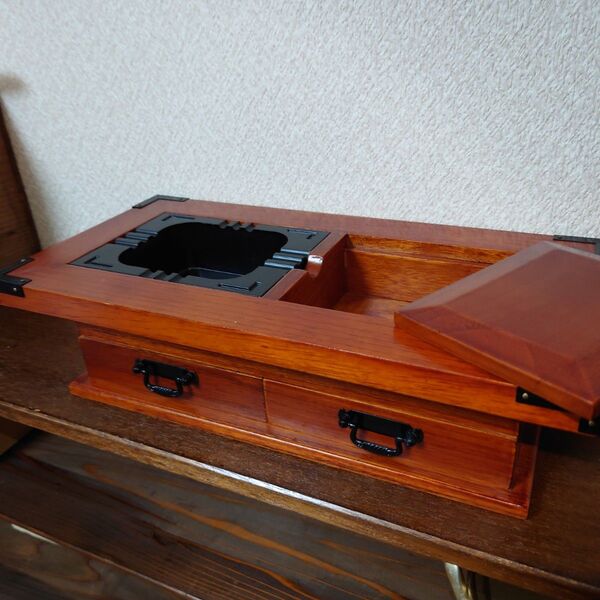 関東火鉢型 小引き出し付き灰皿 未使用品 木製 昭和レトロ 灰皿 工芸品 喫煙具