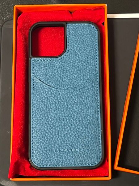 iPhone15 ケース レザーケース HANATORA 青