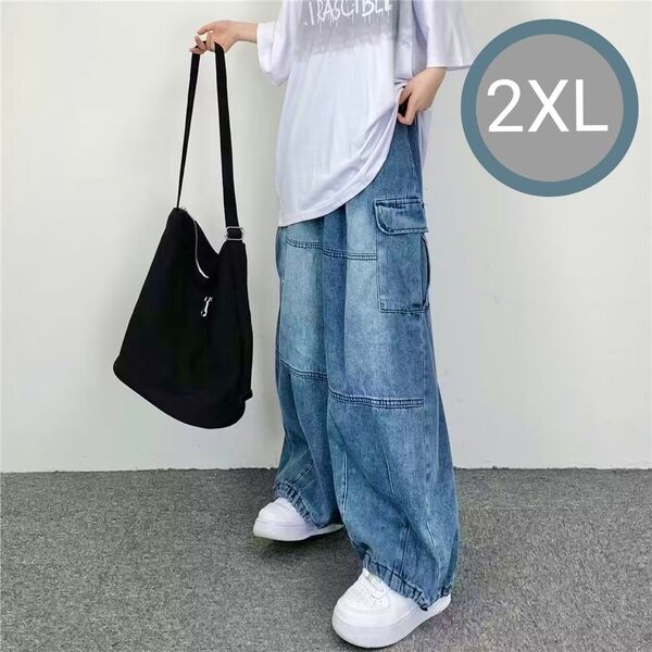 【2XLサイズ】ワイドパンツ デニム ジーパン ジーンズ シンプル おしゃれ レディース ユニセックス