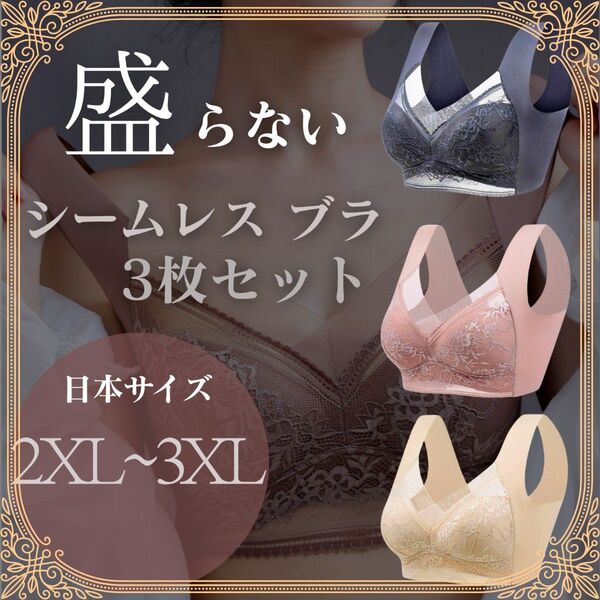 【2XL〜3XLサイズ】美胸 3枚セット 2XL/3XL胸を小さく見せる 着痩せ ナイトブラ シームレス シームレスブラ