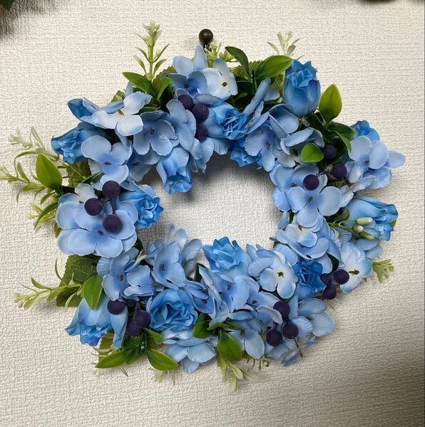 爽やかブルー リース 造花 インテリア ハンドメイド