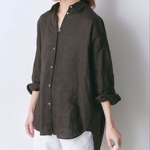 未使用品◇Spick & Span◇80リネンカシュクールビッグシャツ◇ブラウン