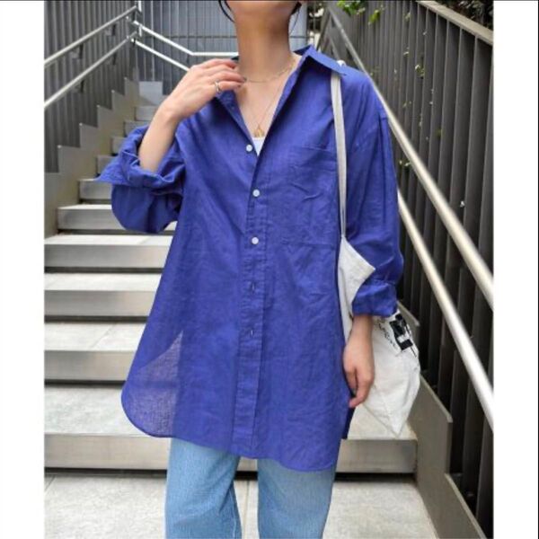 未使用品◇Spick & Span◇コットンリネンルーズシャツ◇ブルー FREE 長袖 シャツ