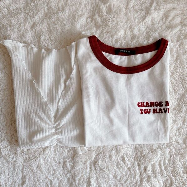 ONE WAY リンガーTシャツ 白 トップス 2点セット