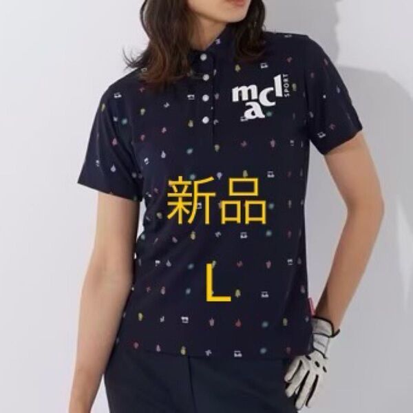新品 L マリクレールゴルフ ポロシャツ 吸汗速乾 ストレッチ UVカット ゴルフウェア ゴルフポロシャツ ネイビー ゴルフ 半袖