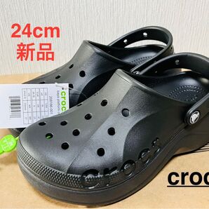 新品 24cm クロックス バヤ プラットフォーム 厚底 クロッグ 黒 W8 crocs Baya サンダル ブラック