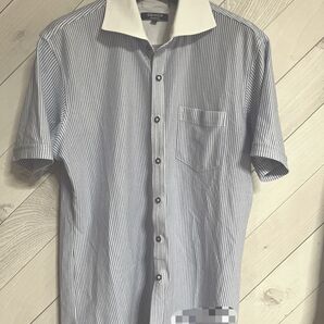 ORIHICA 半袖シャツ ストライプ柄 白青L