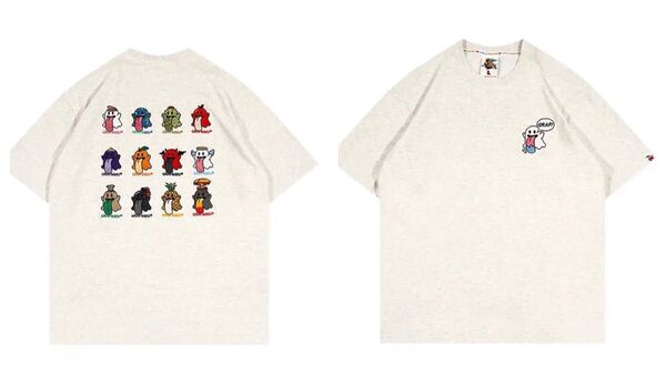 新品GRAF&WU グラフアンドウー 12BOOGHOST 半袖プリント 刺繍 Tシャツ 半袖 グレーL
