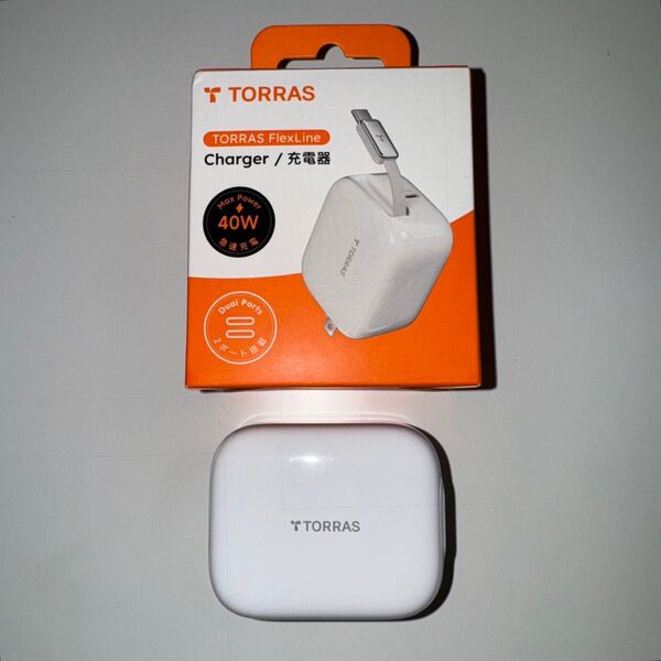TORRAS FlexLine 40W 充電器 type-c 急速充電器 2ポート 巻き取り式 ケーブルー体型 折りたたみ式プラグ