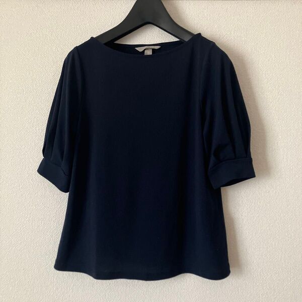 H&M パフスリーブトップス ネイビー 紺色 半袖トップス カットソー xsサイズ