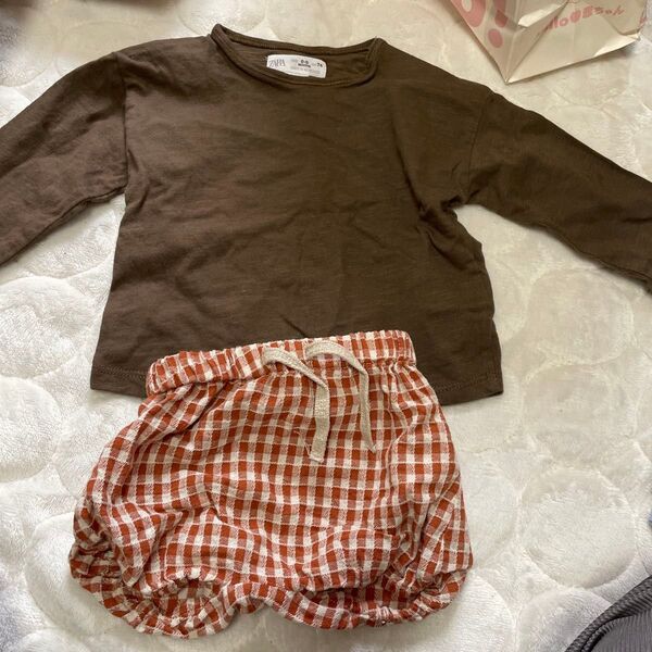 ZARA BABY セットアップ 74 ブラウン ギンガムチェック68