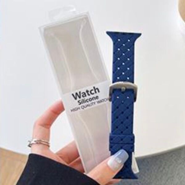 Apple watch バンド アップルウォッチ ベルト シリコン 編み込み 38mm 40mm 41mm ネイビー