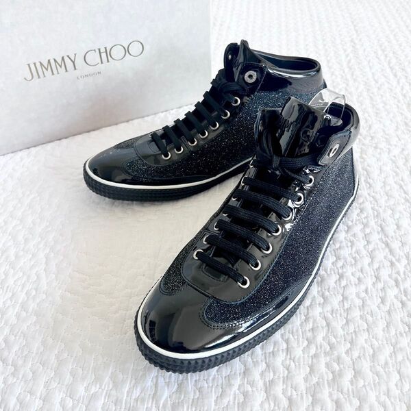 JIMMY CHOO ジミーチュウ レザー パテント スニーカー 44 ブラック グリッター