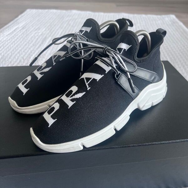 PRADA プラダ ニット ソックススニーカー 36 ブラック ロゴ スニーカー