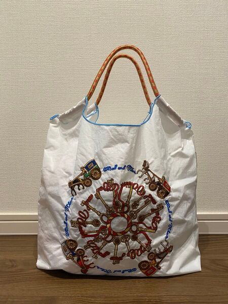 Ball&Chain 【ホワイト】ボールアンドチェーンエコバッグホース刺繍 鍵