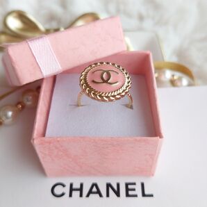 ヴィンテージボタン CHANEL シャネル ピンク リング 指輪 ピンク ゴールド