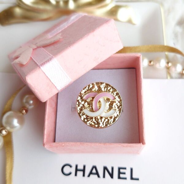 ヴィンテージボタン チャーム シャネル アクセサリー CHANEL ココマーク ゴールド ピンク 指輪 リング