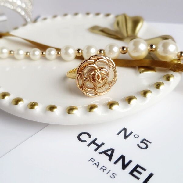 ヴィンテージアクセサリー シャネル CHANEL フラワー ゴールド リング指輪 ボタンチャーム ココマーク