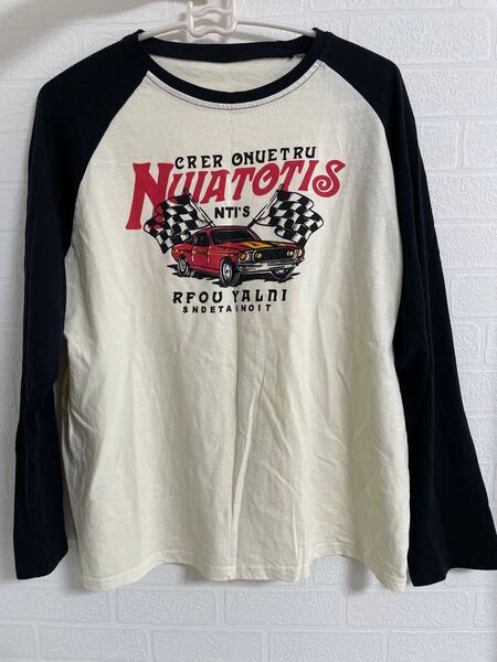 古着 Shang Pin ロングtシャツ 黒白 アメカジ ラグランTシャツ
