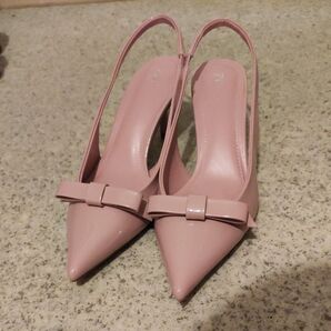 表記39 パンプス ピンク リボン