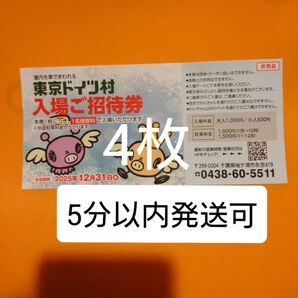東京ドイツ村 入場ご招待券 チケット4枚 入園ご招待券 入園券 割引券 クーポン 無料券 無料チケット
