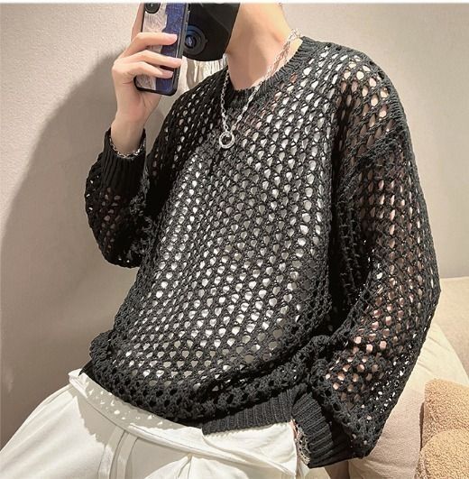 メッシュ ネット 編み編み ニットトップス 2XL 透け感 カジュアル