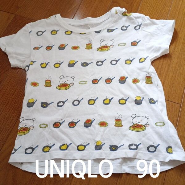 クマと食べ物プリントTシャツ 90cm こぐまちゃん ユニクロ カットソー