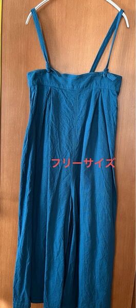 ニコアンド バルーンサロペット リネン綿混 裾絞り 2way 紐調整 フリーサイズ オールインワン 人気ブルー 写真追記