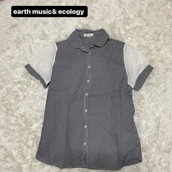 earth music&ecology ギンガムチェック柄 半袖ブラウス レディースMサイズ 572