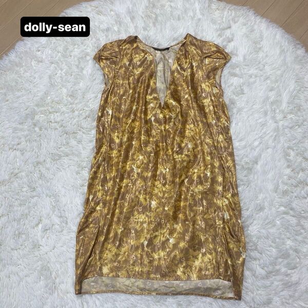 dolly-sean ノースリーブワンピース イエロー系 Vネック レディースMサイズ