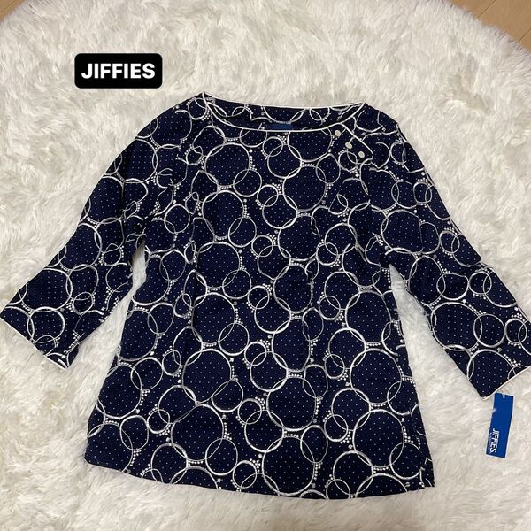JIFFIES レディース 七分袖トップス ネイビー ドット柄 刺繍 未使用 レディースMサイズ 798