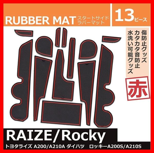 【送料無料、匿名配送】トヨタ ライズ/ダイハツ ロッキー インテリアラバーマット ドアポケット赤 滑り止め