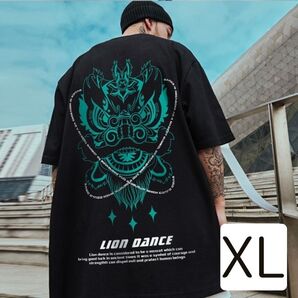 【フォロー割】メンズ Tシャツ ブラック XL ドラゴン ライトブルー シンプル