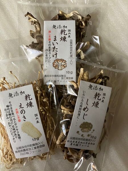 乾燥キノコ3点セット【国内産無添加】舞茸・えのき・しめじ 各10g入り 乾燥剤入り 乾燥野菜