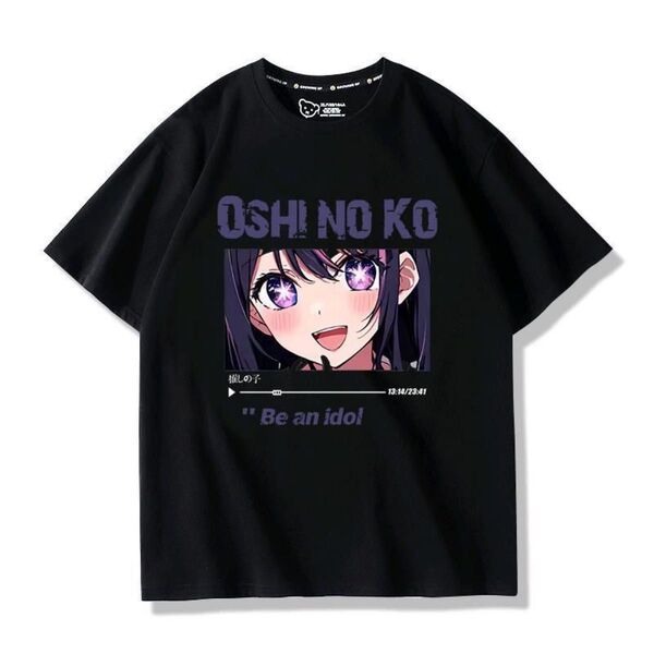 推しの子 Tシャツ 黒 男女兼用 推しの子 tシャツ 星野アイ 半袖 夏 丸首 綿100% カジュアル パーカー 萌グッズ L