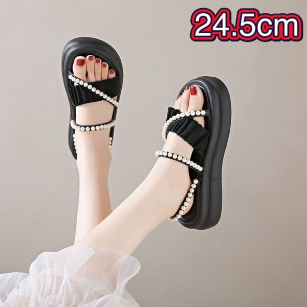 2ways 厚底サンダル 美脚 パール サンダル シューズ 靴 厚底スニーカー 疲れない サンダル 24.5cm 歩きやすい