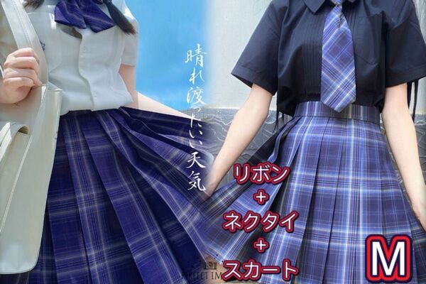 制服スカート 3点セット コスプレ高校生 スカート 濃紺色系チェック柄 M コスプレ衣装 女子高生制服セット