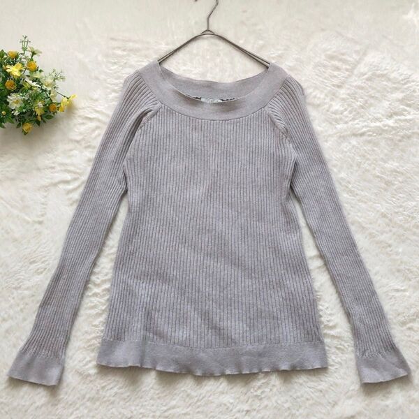 【en recre】アンレクレ トップス カシミヤ混 リブニット 長袖 ラウンドネック(38)グレー系/0076-A