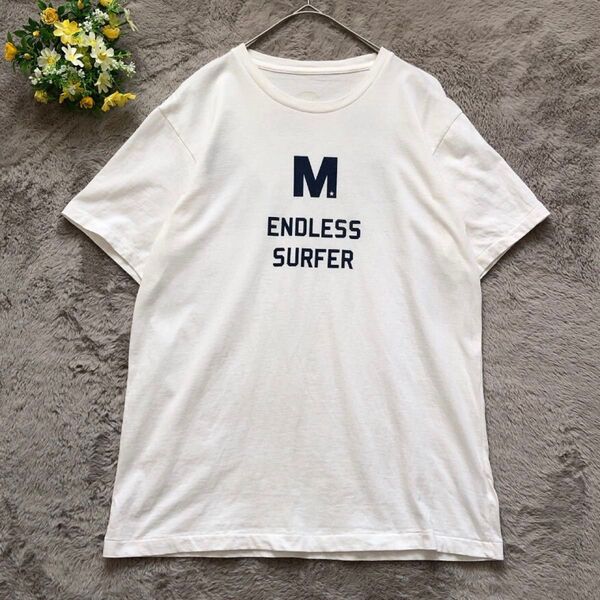 【ENDLESS SURFER】ロゴ プリント 半袖Tシャツ クルーネック Mサイズ ホワイト/0034-A
