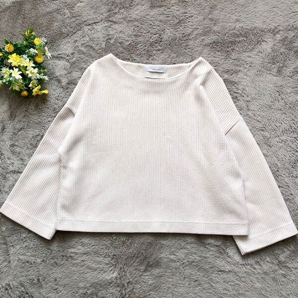 【JEANASIS】カットソー Tシャツ ドロップショルダー ショート丈 リブ FREE オフホワイト 厚地 /106-A