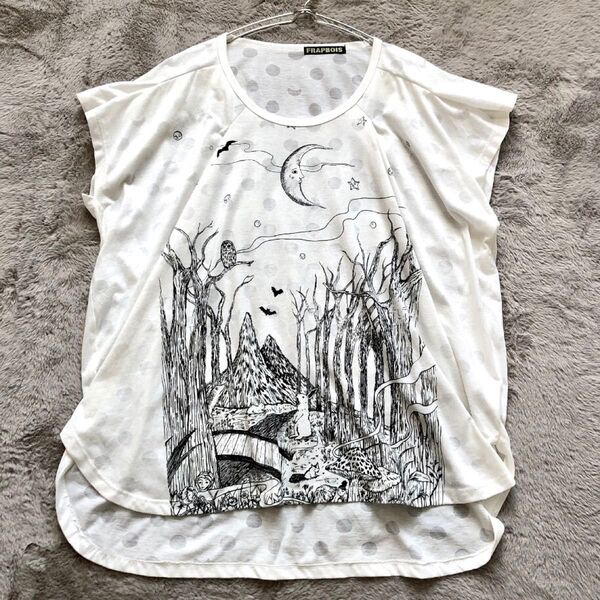 【FRAPBOIS】トップス 半袖 Tシャツ ホワイト (FREE) フレンチスリーブ ビッグシルエット シュール/0013-A
