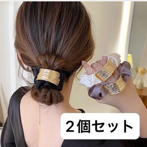 再入荷 ゴールド メタル シュシュ ヘアゴム ヘアアクセサリー 韓国 髪留め 髪飾り 上品